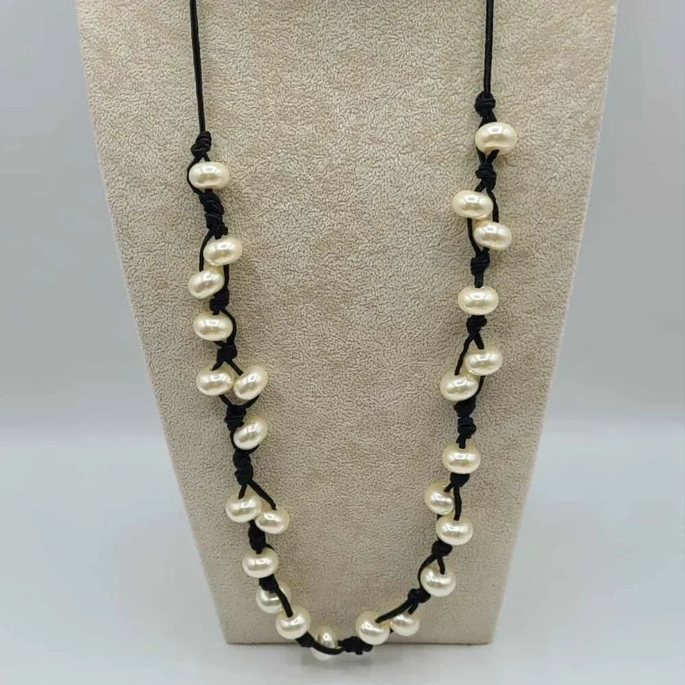 J Crew Faux Pearl Black Corded Necklace NWOT